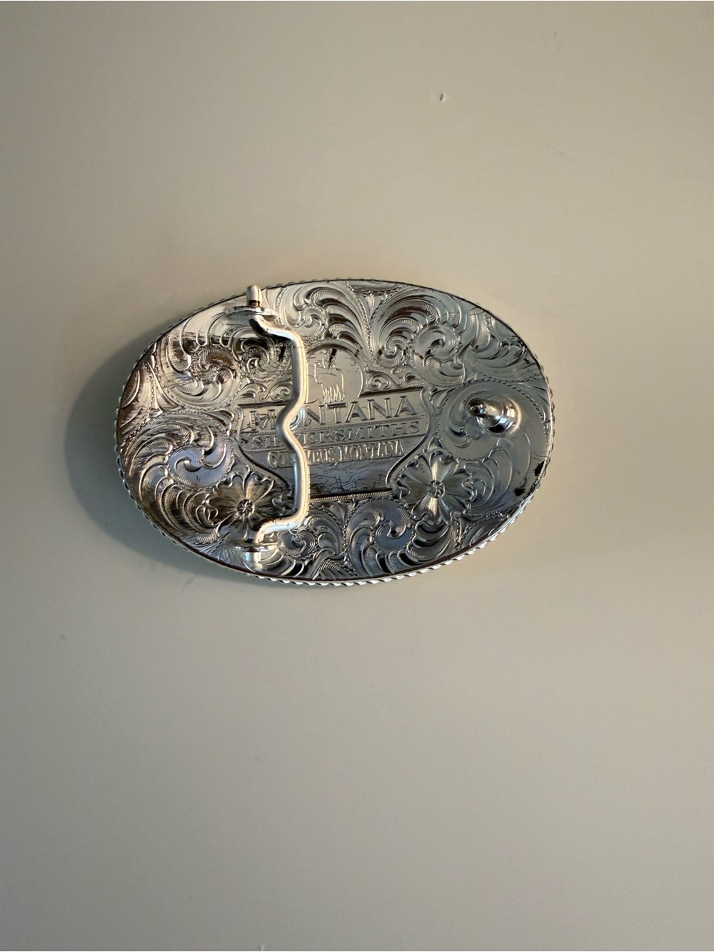 Montana Silversmiths Silver and Gold Floral Engraved Oval Belt Buckle - Picture 4 of 4